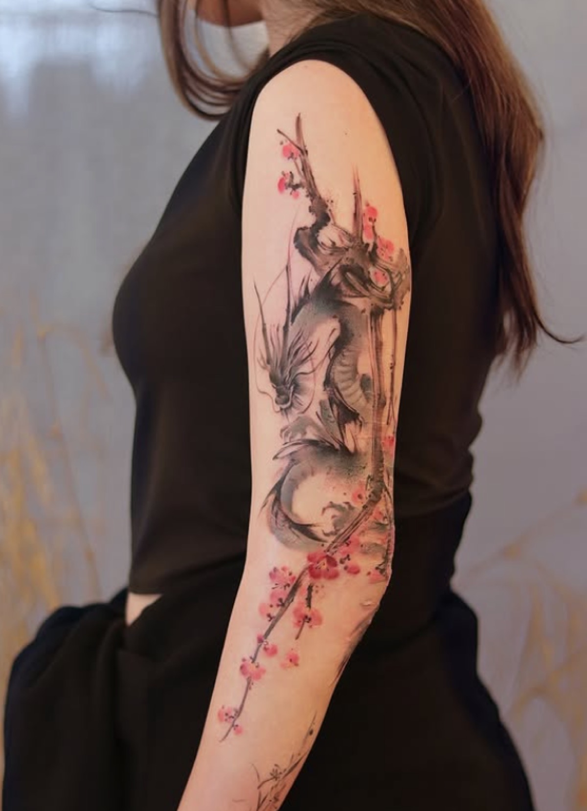 Brushstroke dragon tattoo by Iriss at Blank-Leaving Tattoo Studio in Auckland